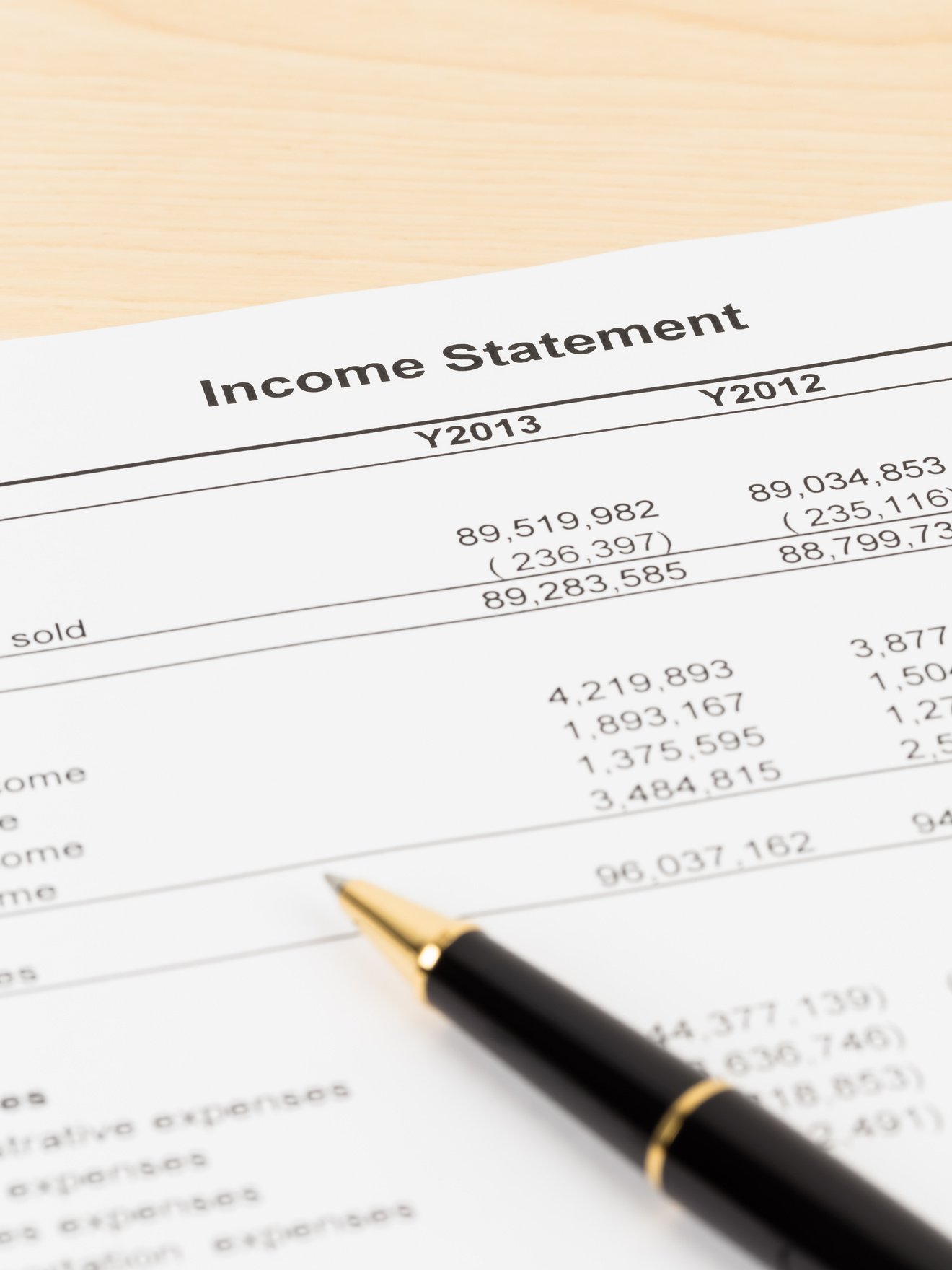 Income statement financial report with pen